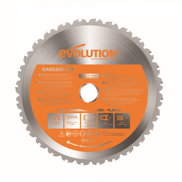 Disc pentru fierastrau circular, taiere multifunctionala Evolution RAGEBLADE255MULTI-1374, O255 x 25.4 mm, 28 dinti