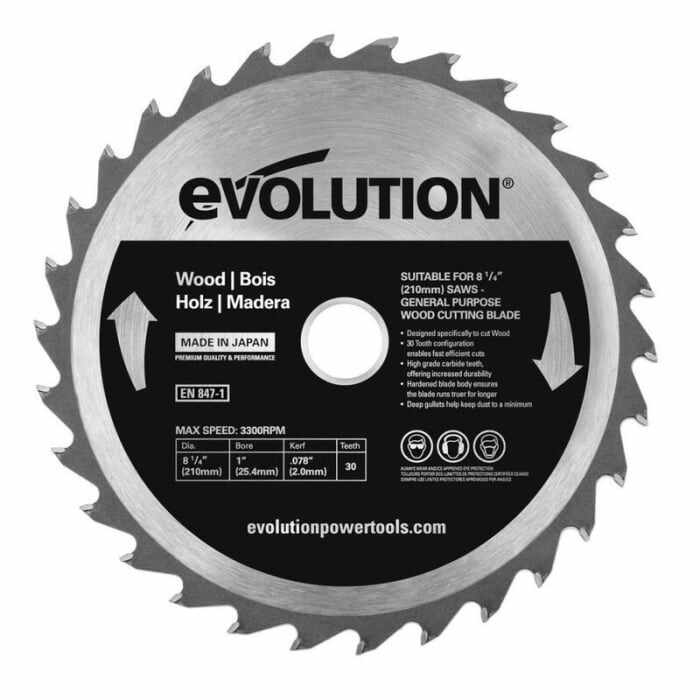 Disc pentru fierastrau circular, taiere lemn Evolution GW210TCT-30, O210x25.4 mm, 30 dinti