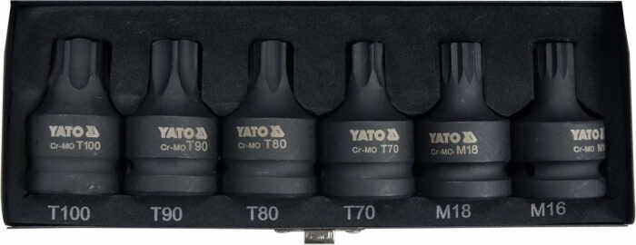 Set chei tubulare de impact YATO torx SPLINE M16-M18 T70-T100 CrMo 3 4 6buc